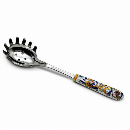 Ceramic Handle Spaghetti Tong with 18/10 stainless steel cutlery.
