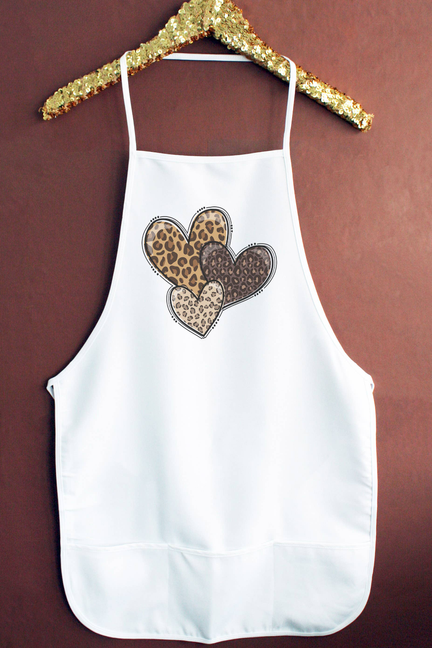 Three Brown Leopard Hearts Valentines Apron 88548