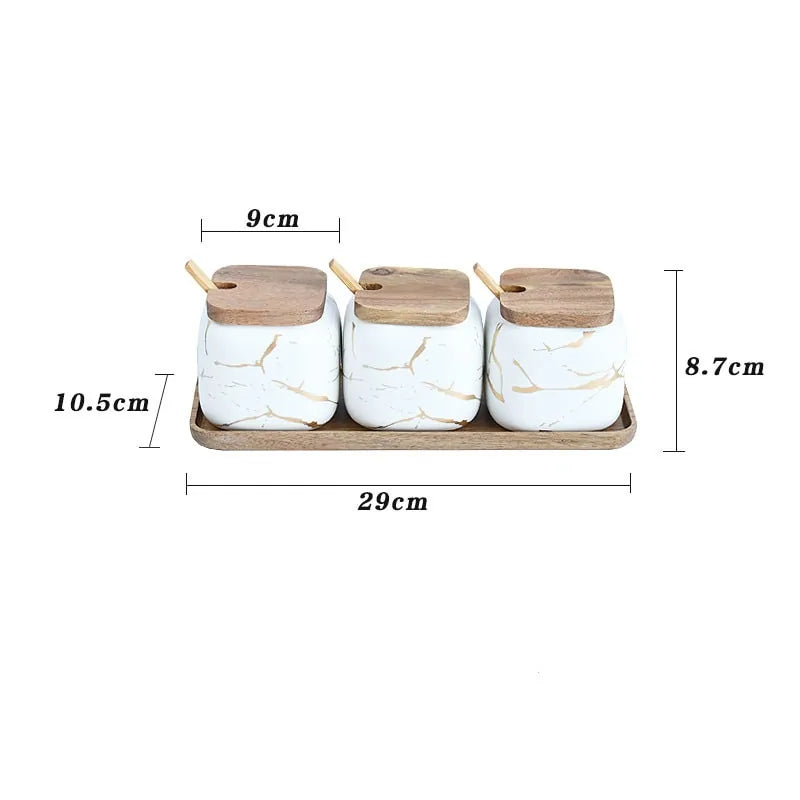 Marble Pattern Ceramic Kitchen Seasoning Tank Set