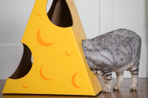 Monster Cheese Wedge Cardboard Cat House