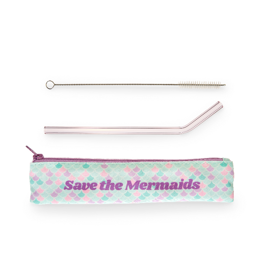 Save The Mermaids Glass Straw Set By Blush