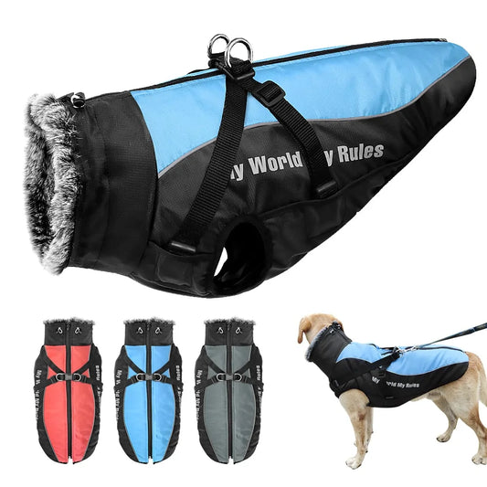 Waterproof Thicken Winter Dog Coat with Harness for Medium to Large Dogs