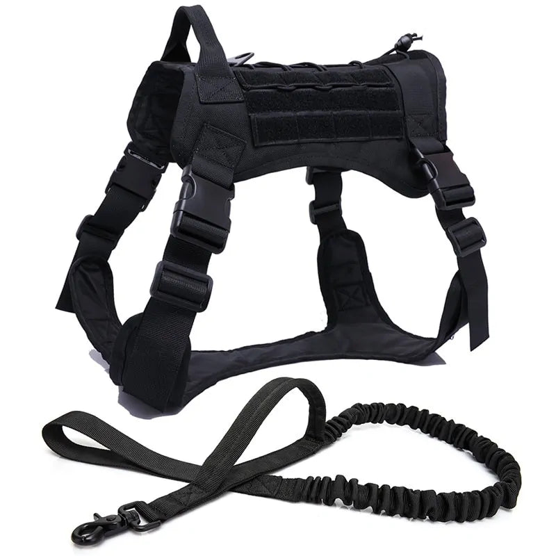 Nylon Tactical Dog Harness With Handle and Bungee Leash For German Shepherds And Other Large Dogs