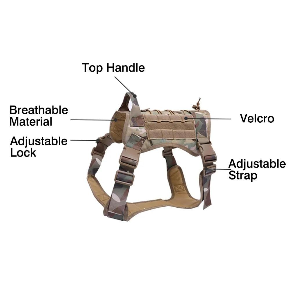 Nylon Tactical Dog Harness With Handle and Bungee Leash For German Shepherds And Other Large Dogs